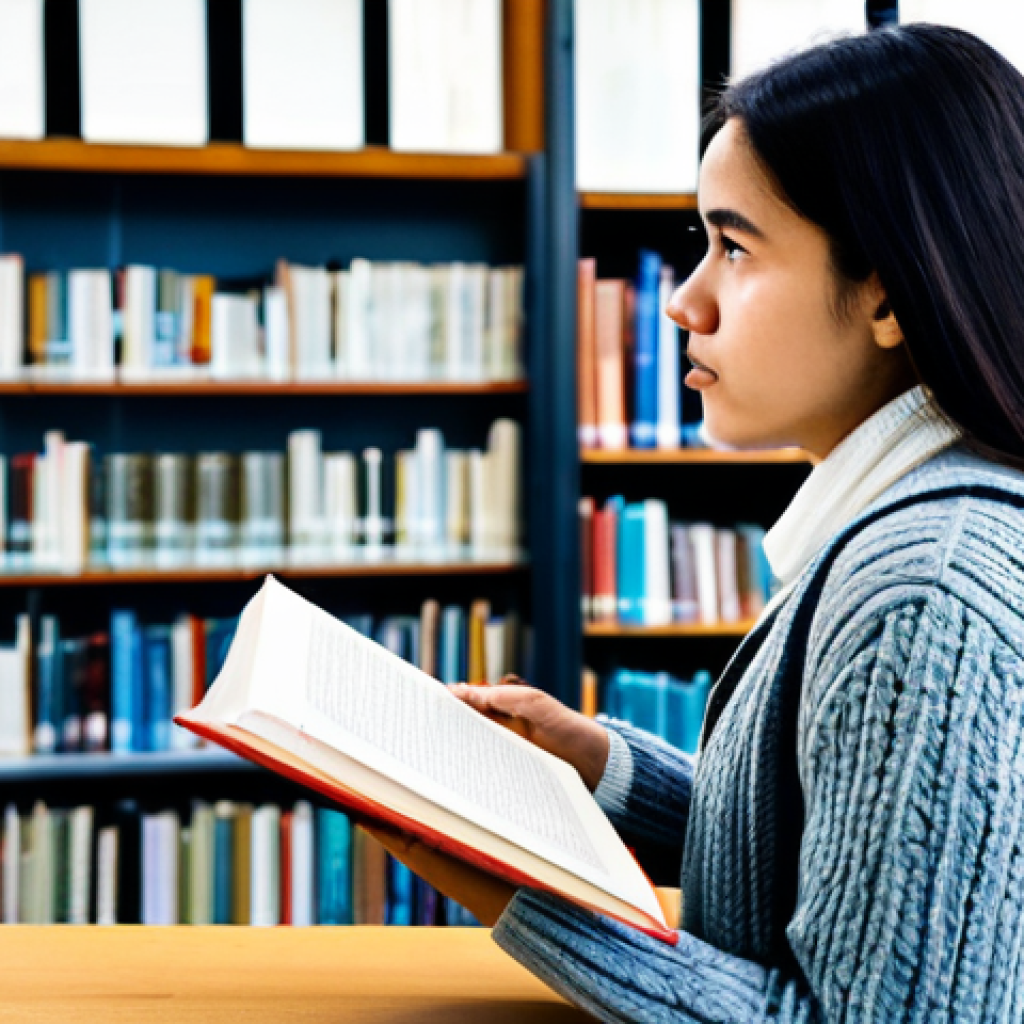 영어 시험 중 고득점자의 성공 스토리 - **

A focused student in a well-lit library, fully clothed in casual academic attire (sweater, jeans...