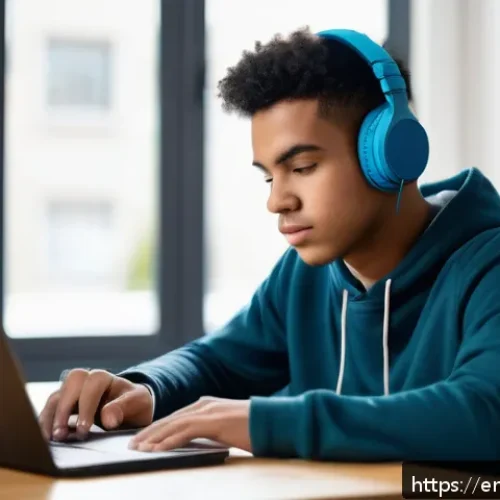 Home 30 TOEFL Listening 이해력 향상법 - A focused young adult student sitting at a clean, modern desk in a quiet, well-lit room designed for...
