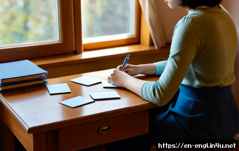 영어 시험 이론 정리 및 활용 사례 - Photorealistic educational study scene for English language exam theory: focused adult learner at a ...